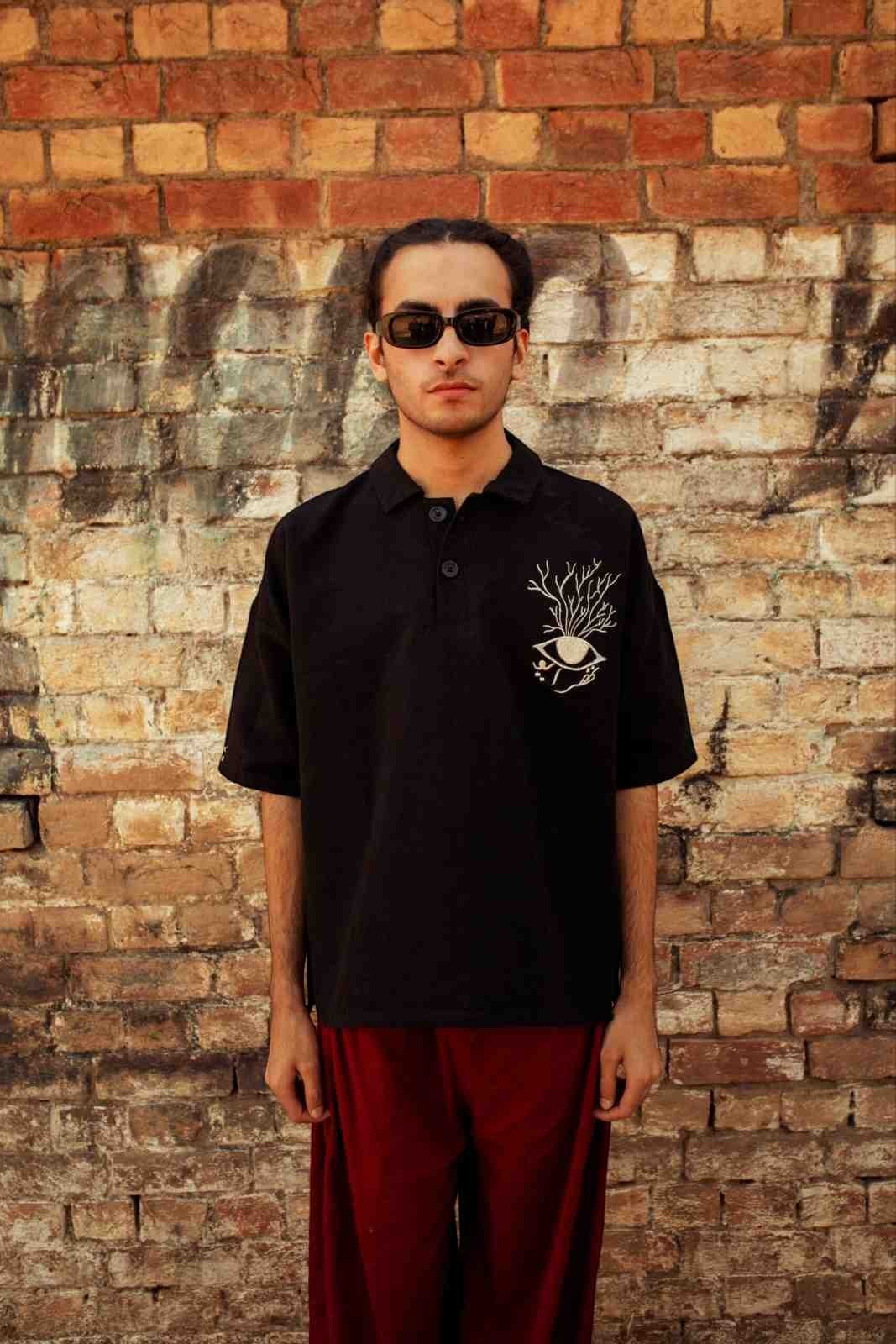 Hand Woven Bleeding Eyes Polo – Black