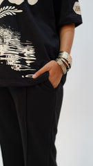 Black Pleated Flared Trousers