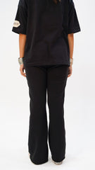 Black Pleated Flared Trousers