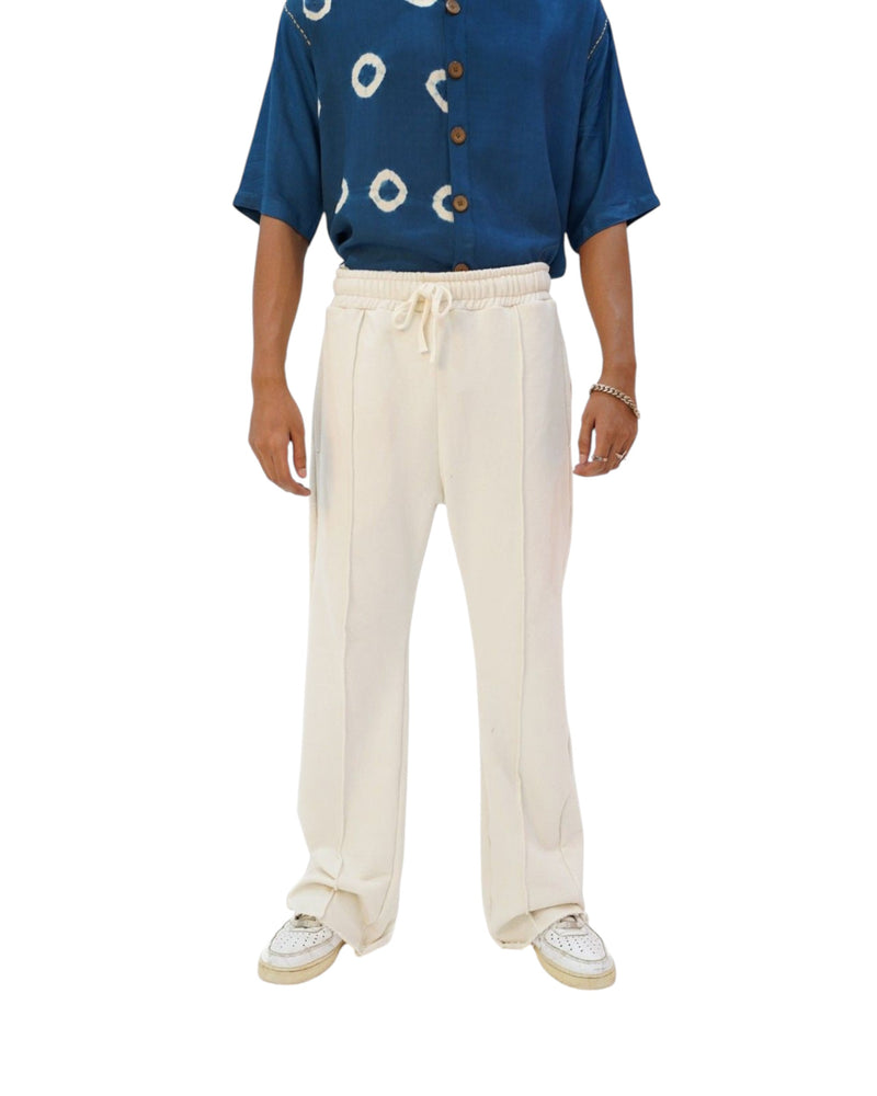 Cream Pleated Flared Trousers