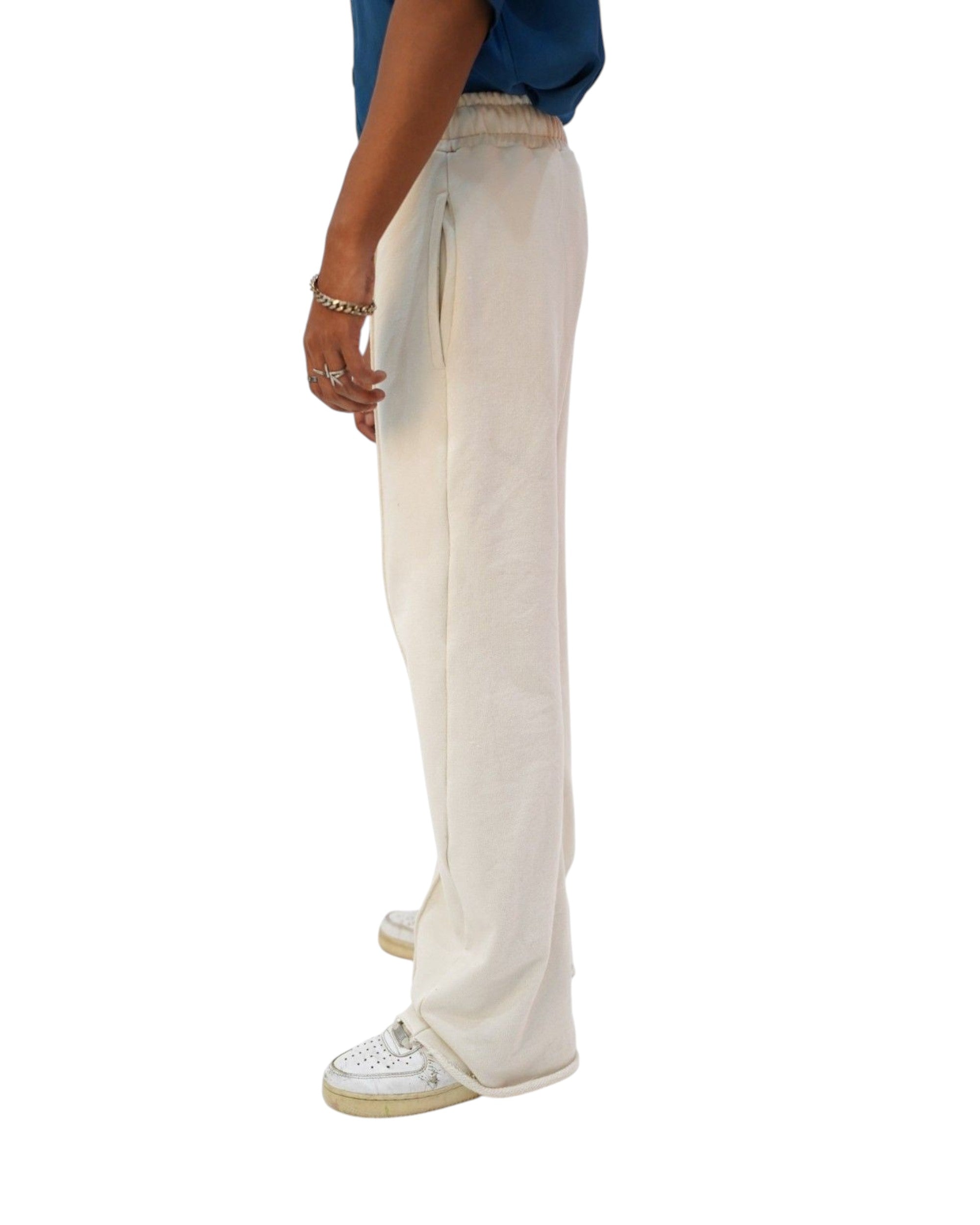 Cream Pleated Flared Trousers