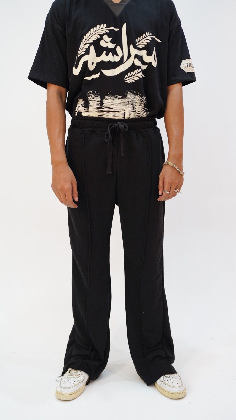 Black Pleated Flared Trousers