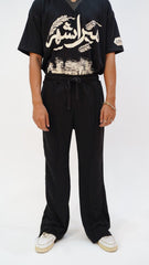 Black Pleated Flared Trousers