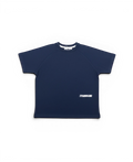 Thrive navy fitted baby tee with raglan sleeves, structured waist, and white screen-printed logo on cotton lycra