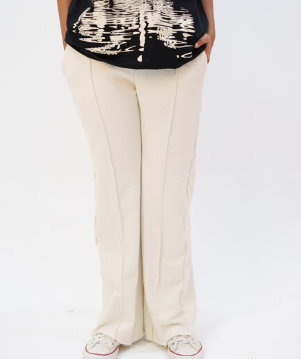 Cream Pleated Flared Trousers - Medium